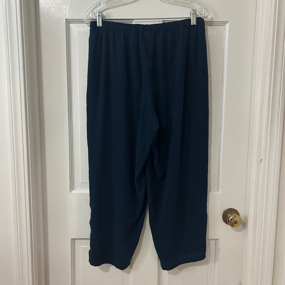 Oh My Gauze Wide Leg Pants L/XL Navy Crop Cutout Hem Boho Lagenlook Minimalist - Picture 5 of 7